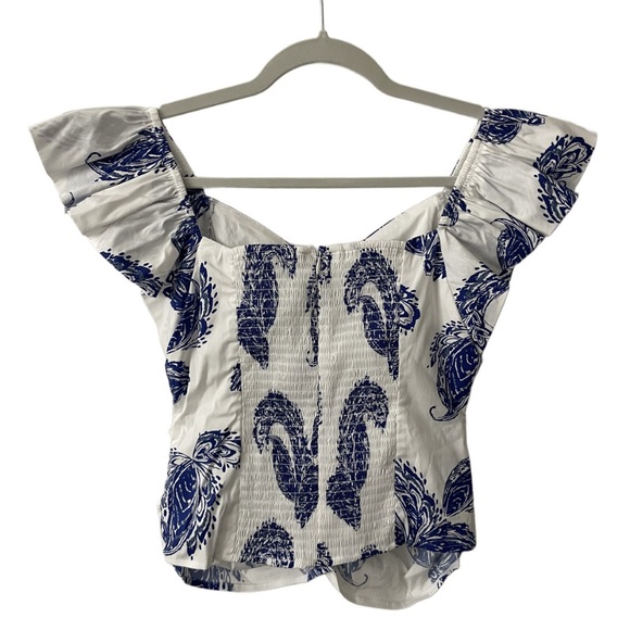 Ruched Blouse in Blue and White Paisley - Picture 2 of 3